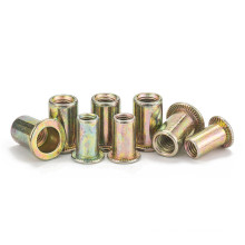 Stock Yellow Color Zinc Plated Rivet Nut Flat Head Blind Rivet Nuts Carbon Steel M3 M4 M5 M6 M8 M10 Insert Rivet Nuts